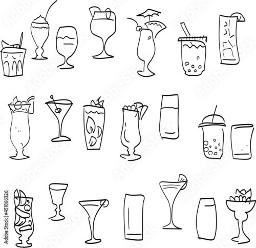 summer drink drawing sketch set