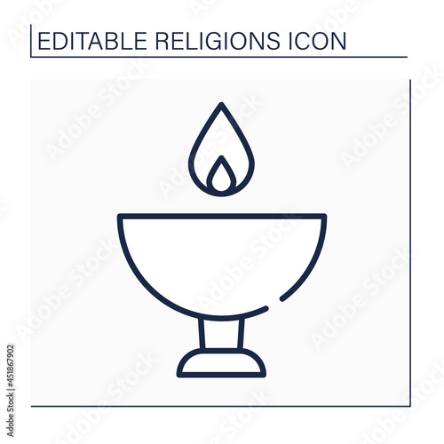 Unitarianism line icon.Christian movement believes that God is one entity, as opposed to Trinity.Flaming chalice, unitarian symbol.Religion concept. Isolated vector illustration. Editable stroke photo