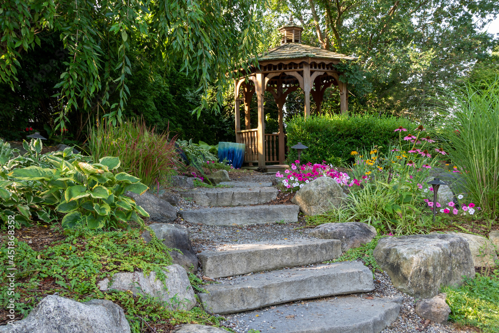 Landscape architecture for spring and summer garden featuring Koi Pond and Gazebo Landscape architecture for spring and summer garden featuring Koi Pond and Gazebo