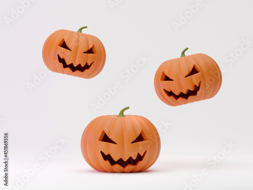 Many Halloween Pumpkins in a row isolated on background 3d rendering