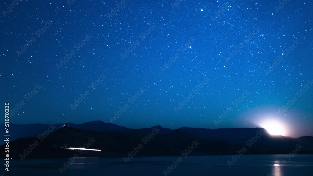 Perseid Meteor Shower and Moonrise Northeast Sky Milky Way Galaxy Lake