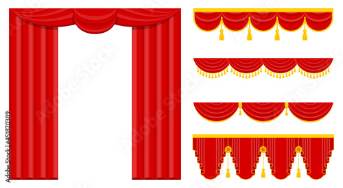 Curtains with lambrequins on the stage of the theater, concert hall. photo