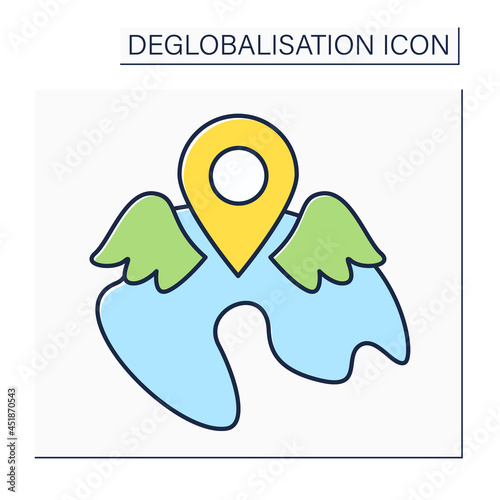 Local resurgence color icon.Increase or revival after period of little activity, popularity, or occurrence in homeland. Deglobalisation concept. Isolated vector illustration photo