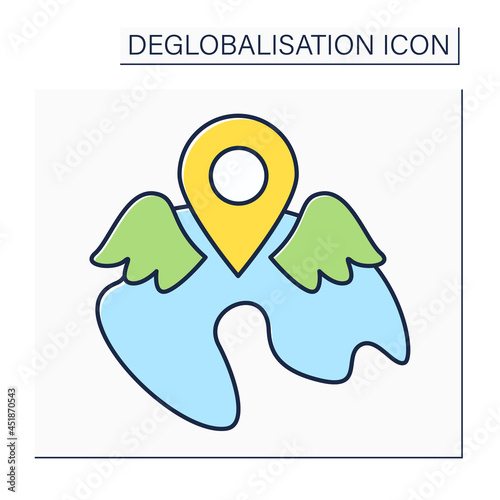 Local resurgence color icon.Increase or revival after period of little activity, popularity, or occurrence in homeland. Deglobalisation concept. Isolated vector illustration