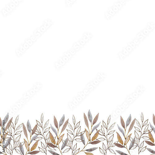 Border Pattern Brown Autumn Twigs with Leaves Wedding Holiday Greeting 2