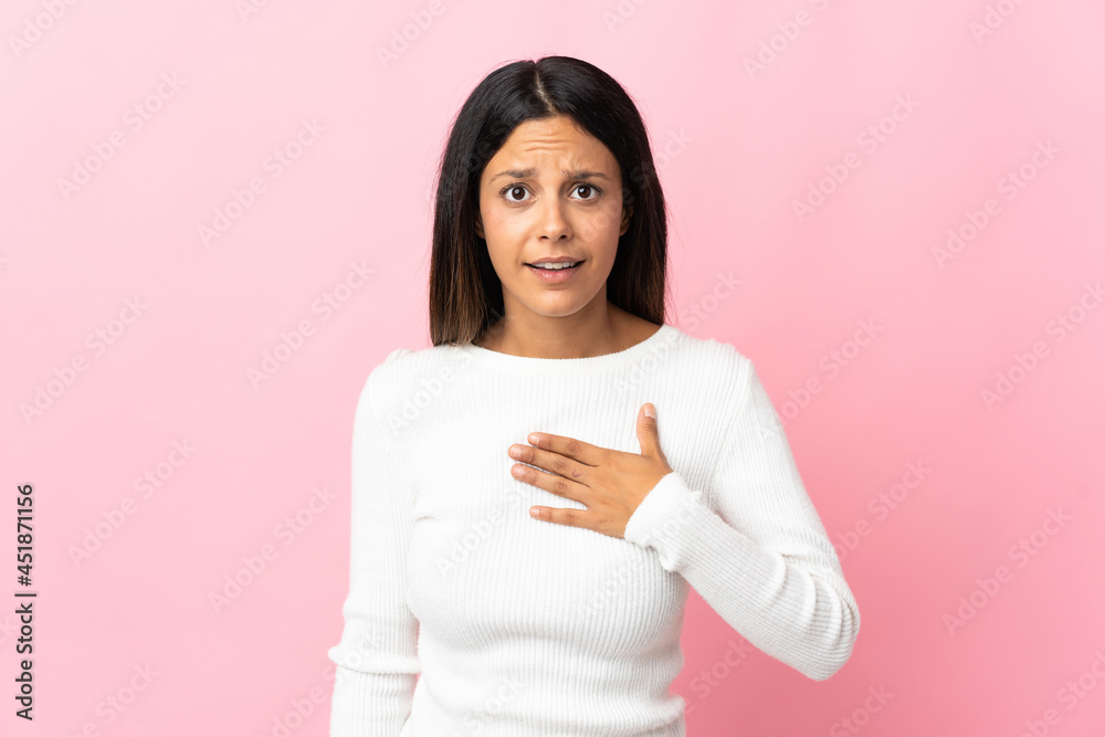 Caucasian girl isolated on pink background pointing to oneself Caucasian girl isolated on pink background pointing to oneself
