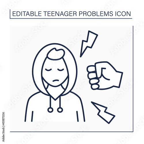 Peer pressure line icon. Bullying. Direct influence from peers by changing their attitudes, values or behaviors.Teenager problem concept. Isolated vector illustration. Editable stroke