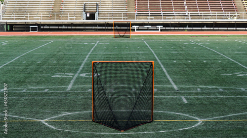 Lacrosse nets on a stadium field. photo