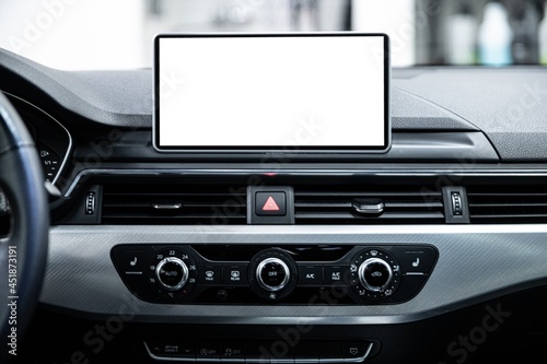 Car multimedia monitors screen with empty space for message. Copyspace