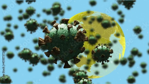 Animation of falling covid 19 cells over globet photo