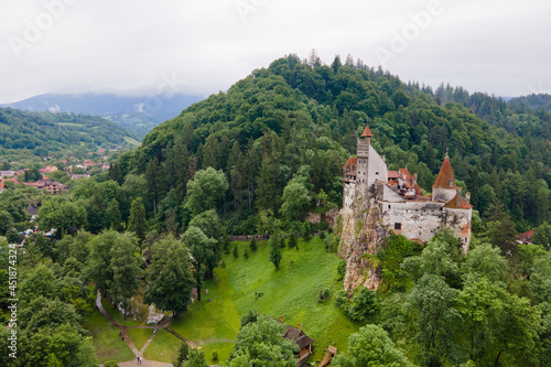 Aerial view of Dracula castle, romanian famous transylvania