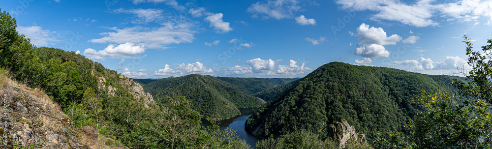 Panorama of the Belvedere de Gratte Bruyere and its valley with the Dordogne, Correze, Summer 2021