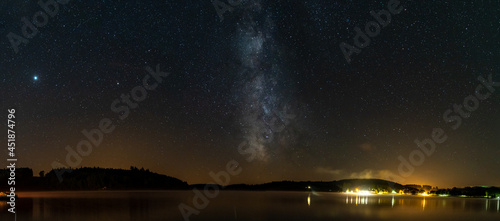 Panorama of Lake Neuvic with the Milky Way, August 2021, Correze, France