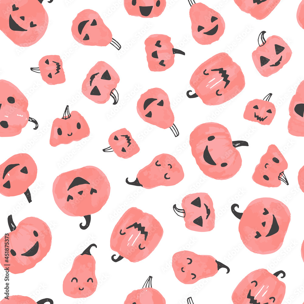 Fototapeta premium Pumpkin Jack o lantern. Halloween seamless pattern