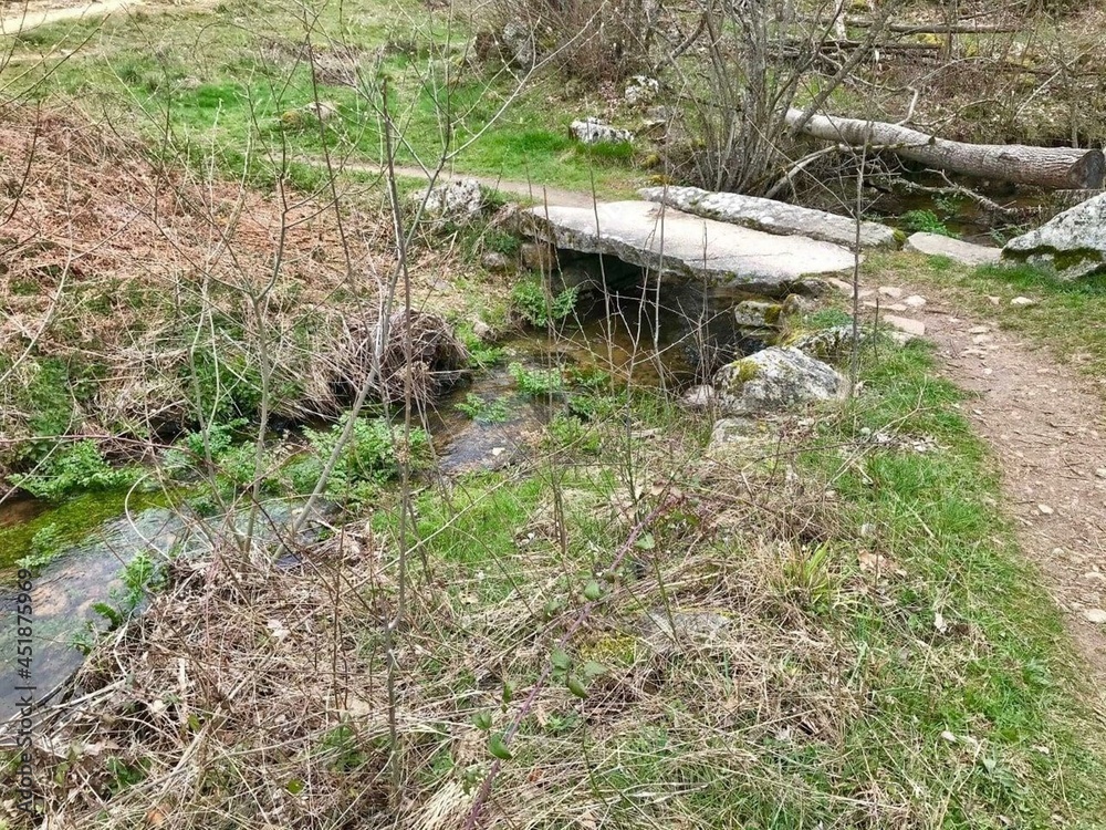 Puente artesanal y rudimentario sobre un río de Galicia Puente artesanal y rudimentario sobre un río de Galicia