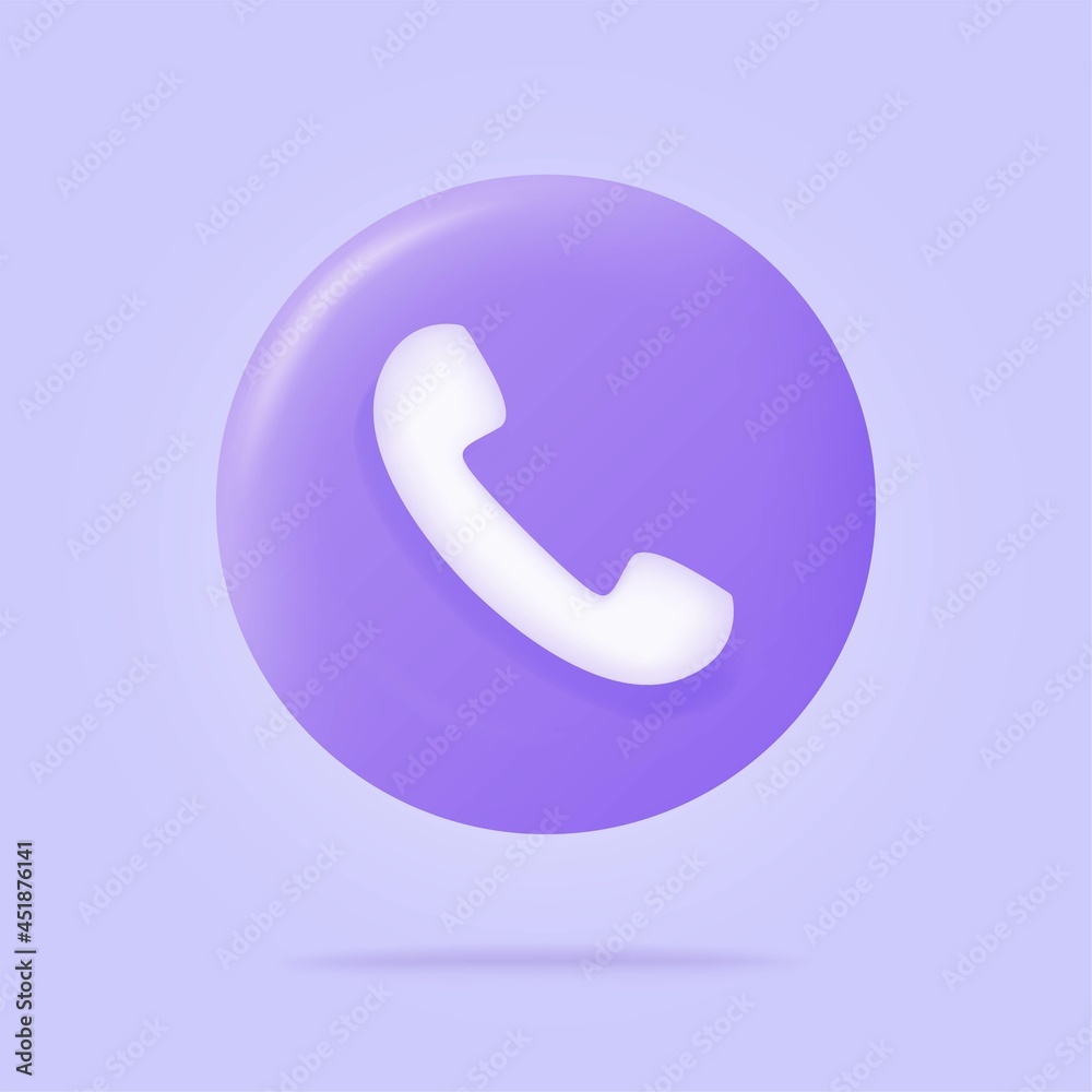 Phone call icon in trendy 3d style on blue button. White telephone symbol. Vector illustration isolated on purple or violet background Phone call icon in trendy 3d style on blue button. White telephone symbol. Vector illustration isolated on purple or violet background