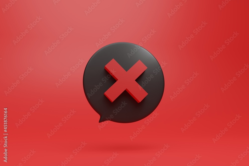 x no don't negative red sign symbol in 3d style illustration. in round black dialog box with vivid red background x no don't negative red sign symbol in 3d style illustration. in round black dialog box with vivid red background