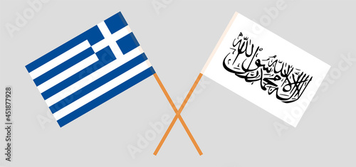 Crossed flags of Greece and Islamic Emirate of Afghanistan. Official colors. Correct proportion