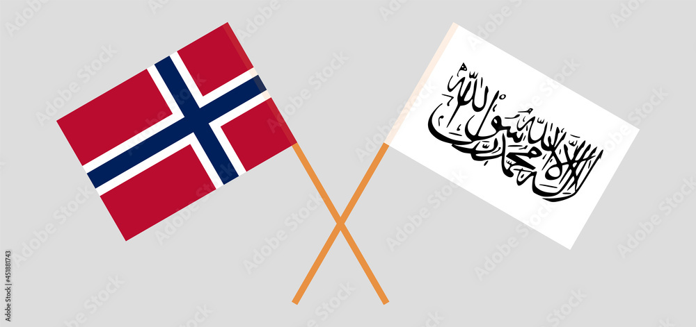 Crossed flags of Norway and Islamic Emirate of Afghanistan. Official colors. Correct proportion