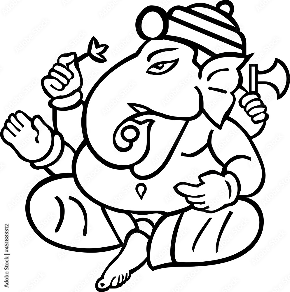 Drawing or Sketch of Hindu God Lord Ganesha or Vinayaka Outline ...
