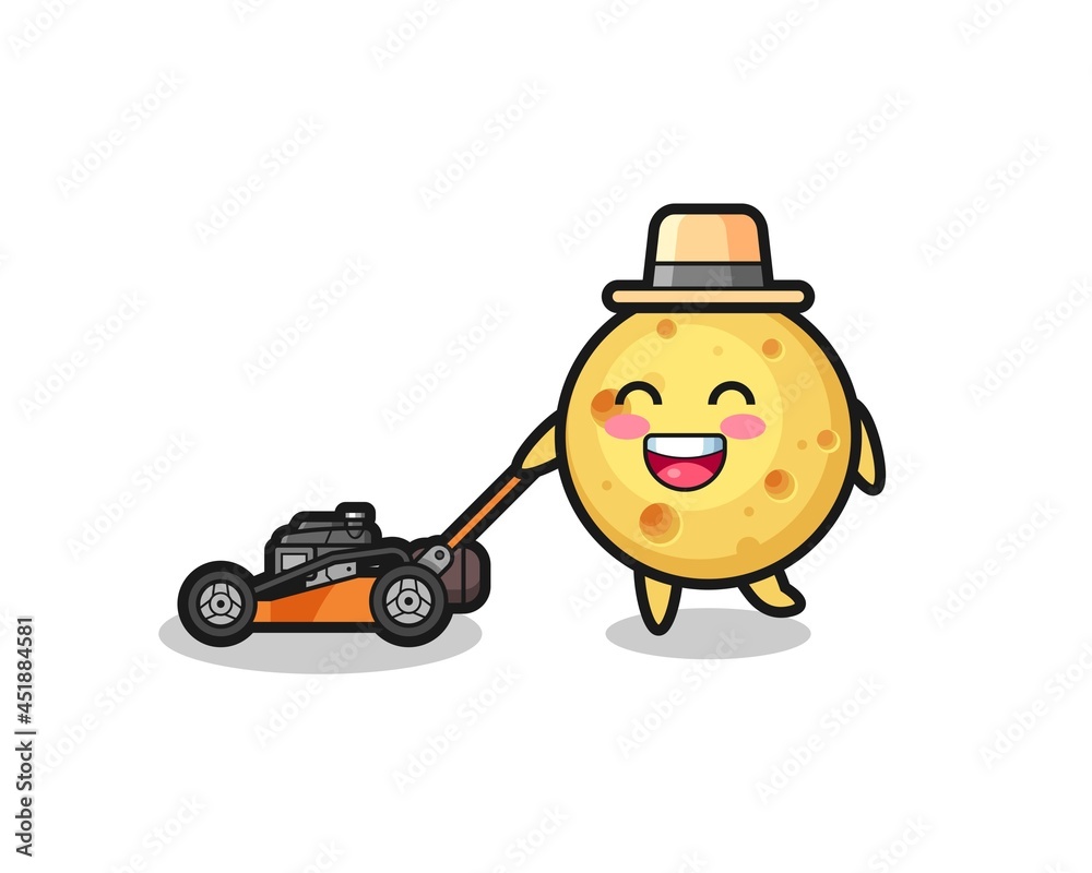 illustration of the round cheese character using lawn mower illustration of the round cheese character using lawn mower