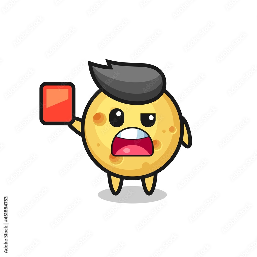 round cheese cute mascot as referee giving a red card round cheese cute mascot as referee giving a red card