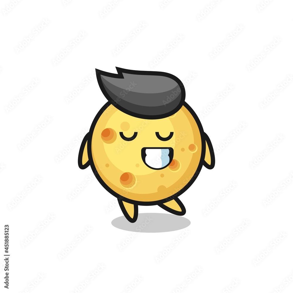 round cheese cartoon illustration with a shy expression