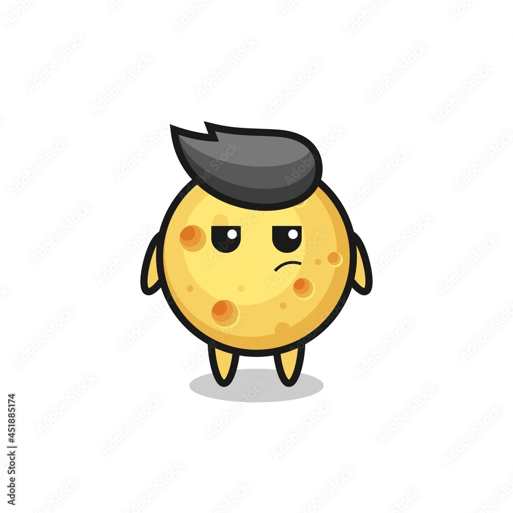 cute round cheese character with suspicious expression