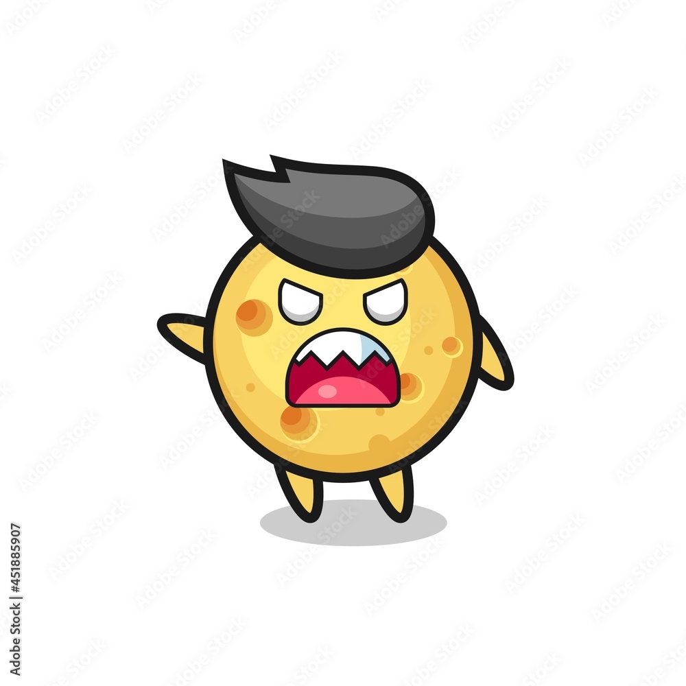 cute round cheese cartoon in a very angry pose