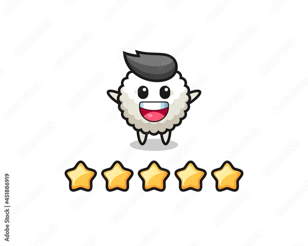 the illustration of customer best rating, rice ball cute character with 5 stars