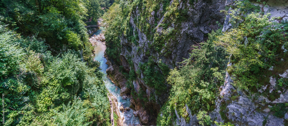 Tolmin Gorge from bridge above in Triglav National Park, Slovenia, Europe Tolmin Gorge from bridge above in Triglav National Park, Slovenia, Europe