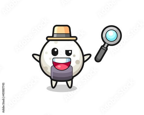 illustration of the onigiri mascot as a detective who manages to solve a case