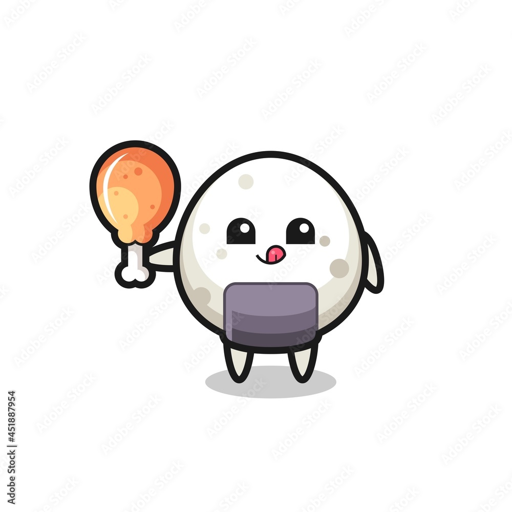 onigiri cute mascot is eating a fried chicken onigiri cute mascot is eating a fried chicken