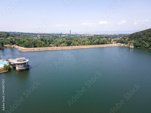 Aerial summer view of Pancharevo lake, Bulgaria