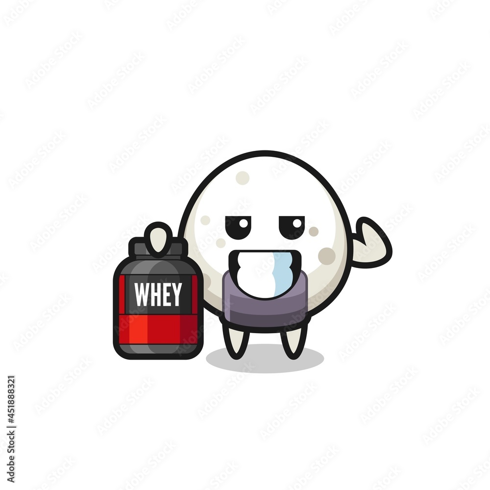 the muscular onigiri character is holding a protein supplement the muscular onigiri character is holding a protein supplement