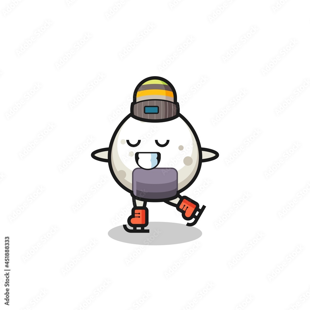 Fototapeta premium onigiri cartoon as an ice skating player doing perform