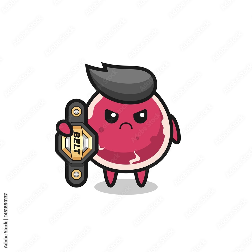 beef mascot character as a MMA fighter with the champion belt beef mascot character as a MMA fighter with the champion belt