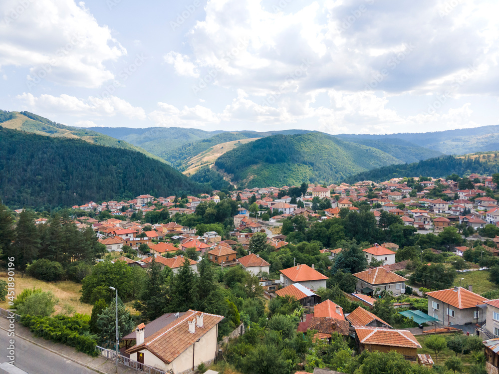 Aerial view of  of historical town of Klisura, Bulgaria