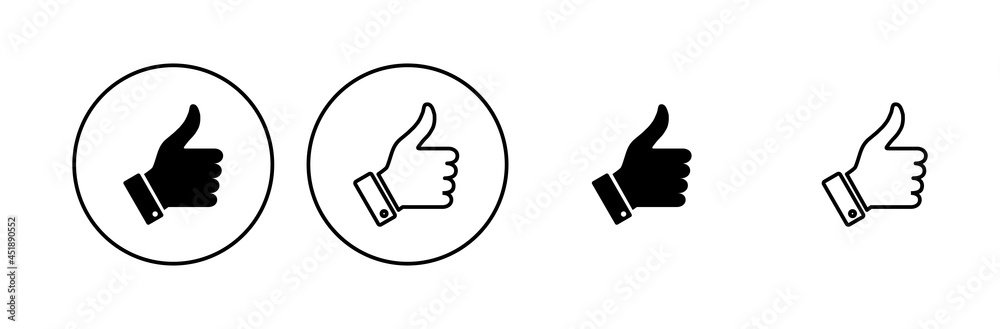 Thumbs up icon set. Hand like. Like icon vector. Thumbs up icon set. Hand like. Like icon vector.