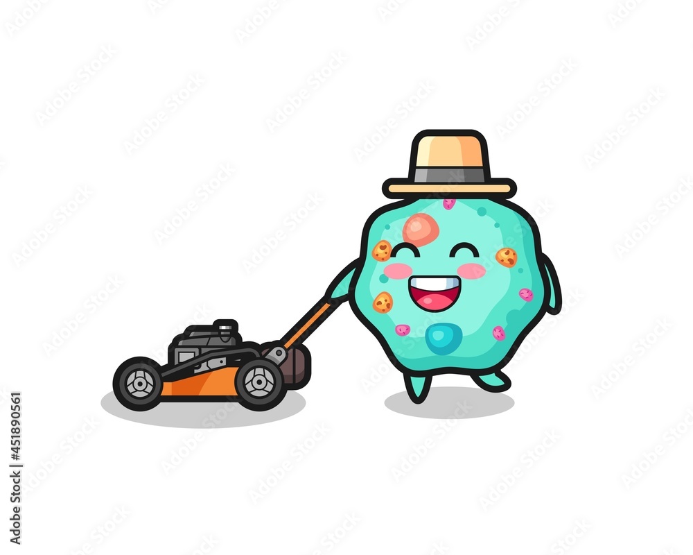 illustration of the amoeba character using lawn mower illustration of the amoeba character using lawn mower