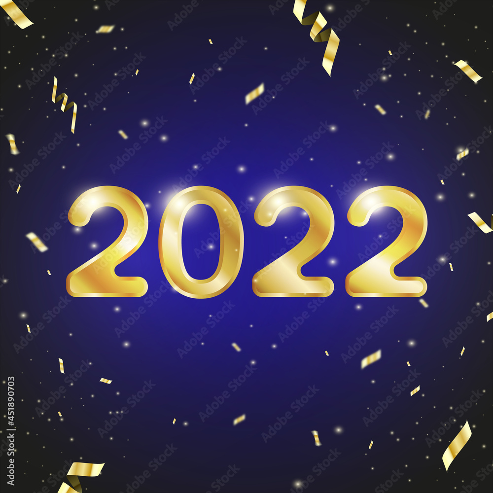 Naklejka premium Banner with gold numbers celebrating 2022 on a dark background. Happy New Year!