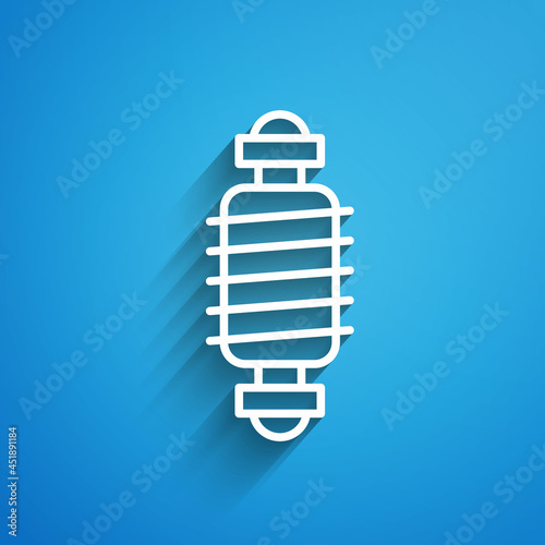 White line Bicycle suspension icon isolated on blue background. Long shadow. Vector
