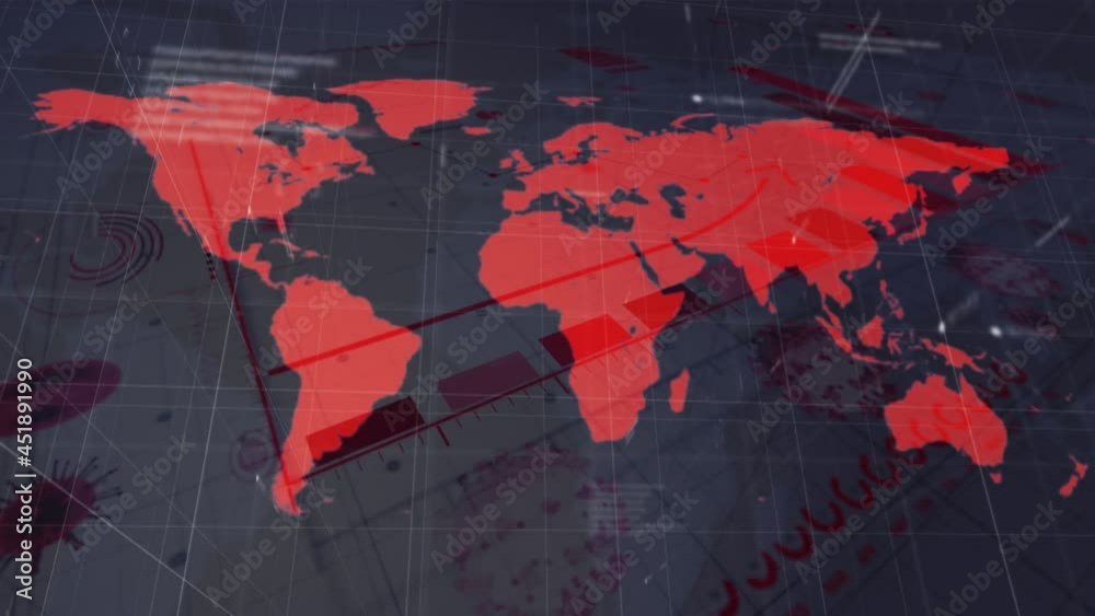 Animation of covid 19 cells and world map with statistics recording Animation of covid 19 cells and world map with statistics recording
