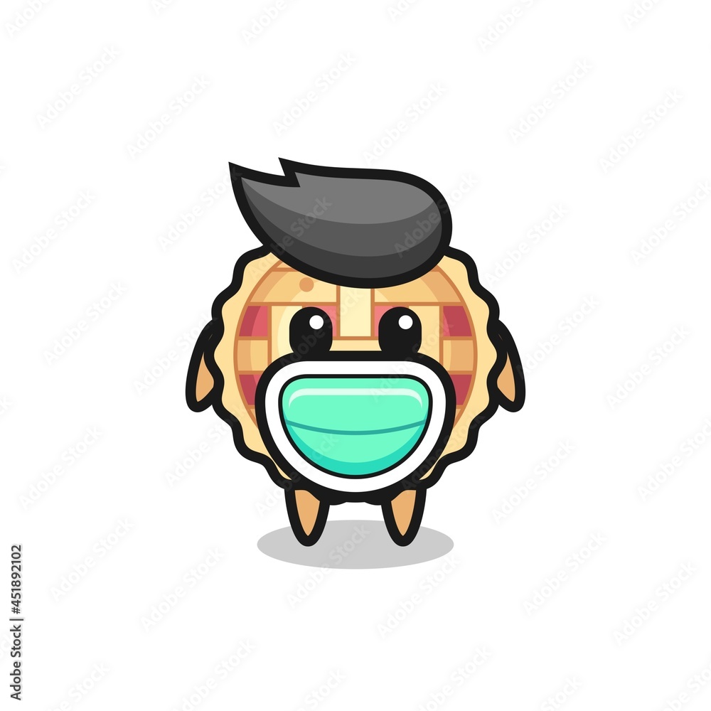 cute apple pie cartoon wearing a mask