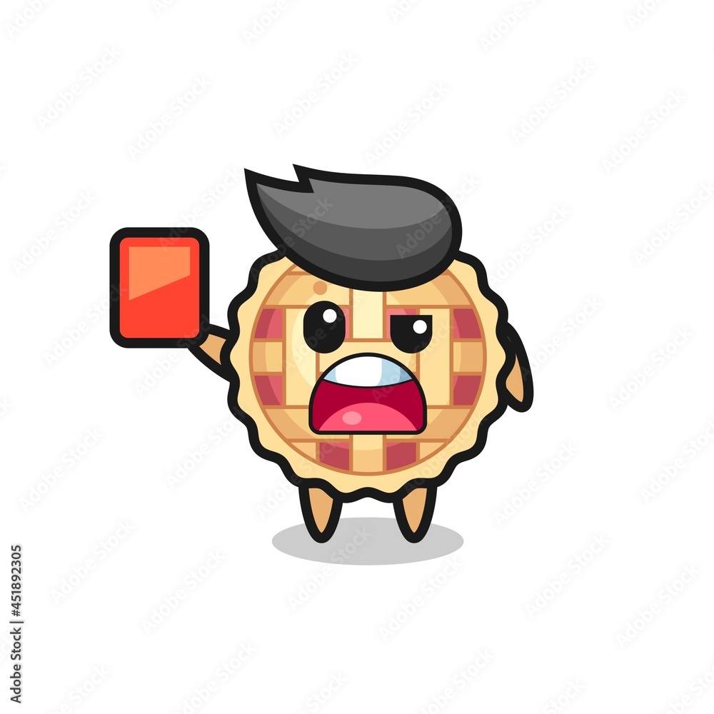 apple pie cute mascot as referee giving a red card apple pie cute mascot as referee giving a red card