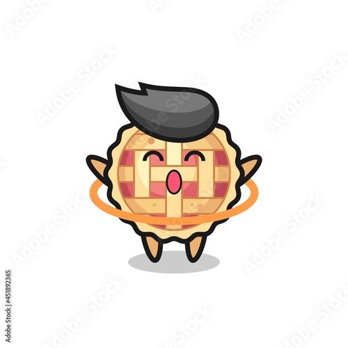 cute apple pie cartoon is playing hula hoop