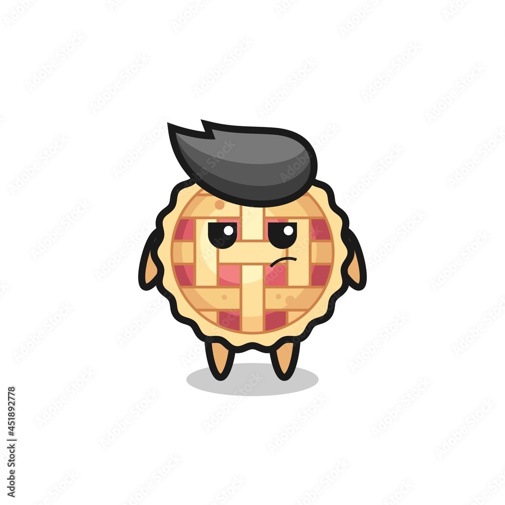 cute apple pie character with suspicious expression