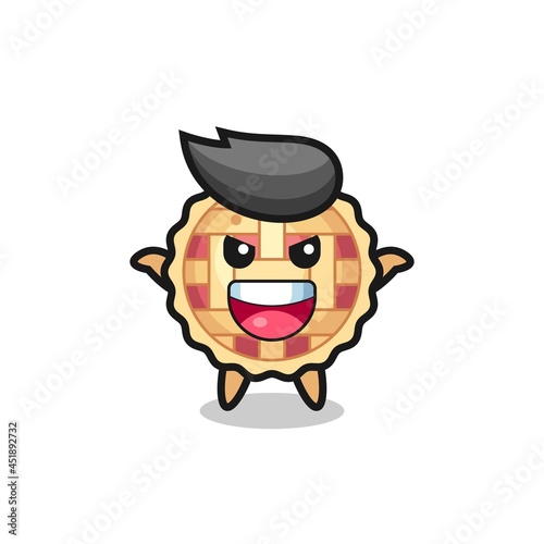 the illustration of cute apple pie doing scare gesture