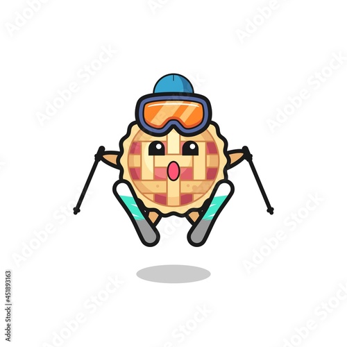 apple pie mascot character as a ski player