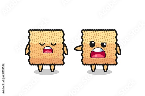 illustration of the argue between two cute raw instant noodle characters